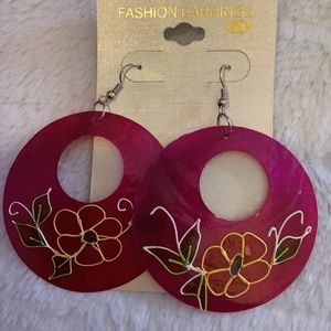 Hot Pink Flower Shell Earrings